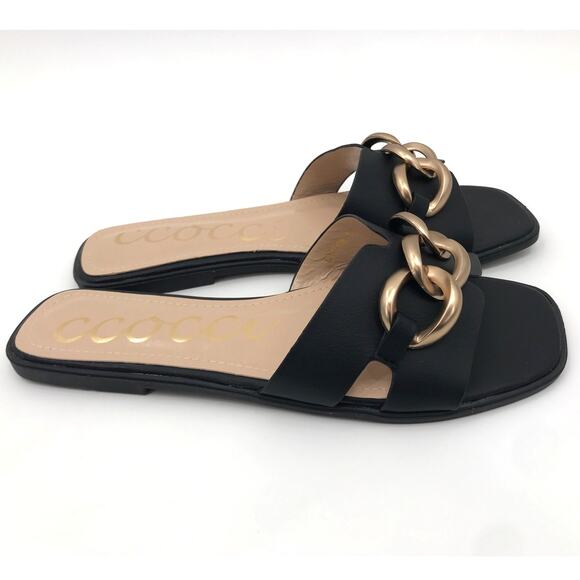 CCOCCI Baylor Slide Sandal 10 Black Gold Chain - Picture 1 of 6